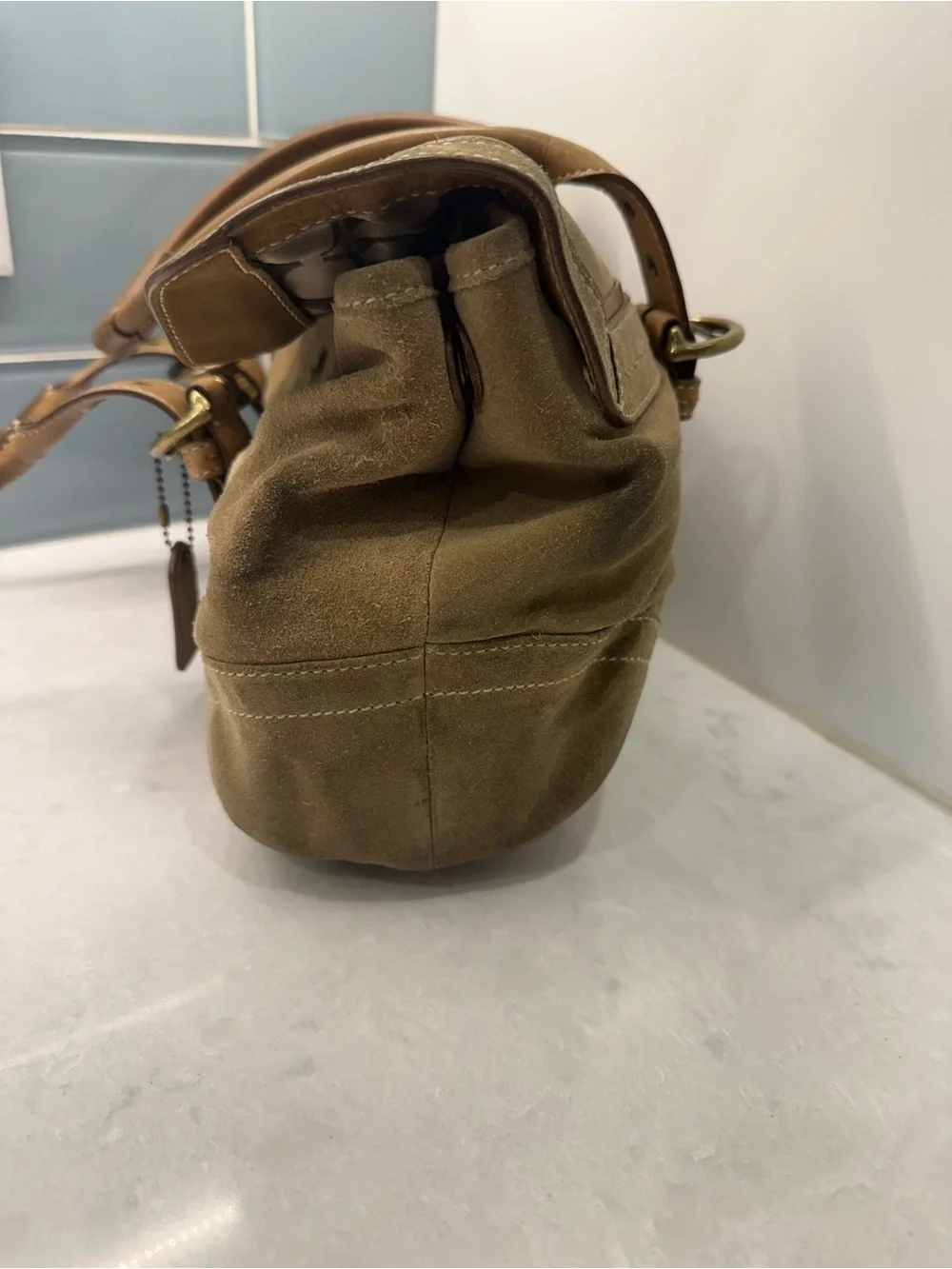 Coach Vintage SoHo Hamptons Suede Flap Satchel F04S-9674 Tan